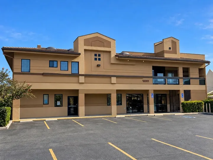 Norwalk Events Center building with accessible parking spaces near the ground-floor entrances