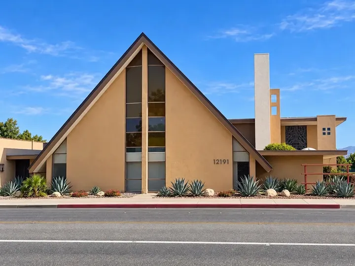 Front of the Norwalk Seventh-day Adventist Church seen from Firestone Blvd