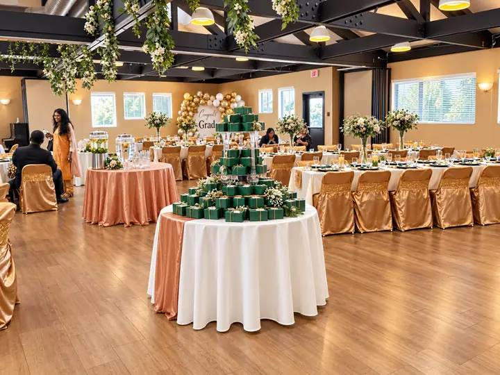 Fellowship hall decorated for a family celebration