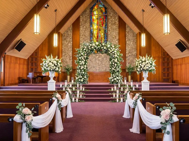Front platform of the sanctuary during a wedding ceremony